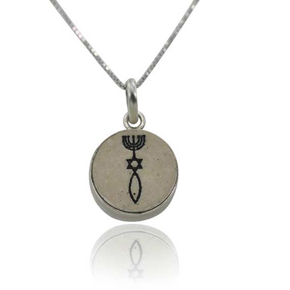 Messianic Seal of Jerusalem on Jerusalem stone silver necklace pendant