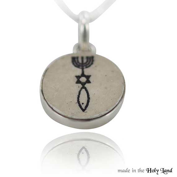 Messianic Seal of Jerusalem on Jerusalem stone silver necklace pendant