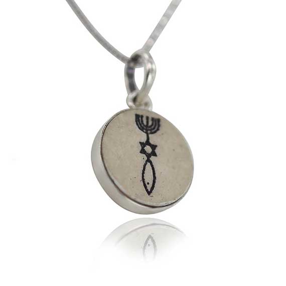 Messianic Seal of Jerusalem on Jerusalem stone silver necklace pendant