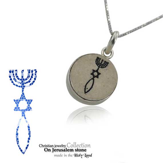 Messianic Seal of Jerusalem on Jerusalem stone silver necklace pendant