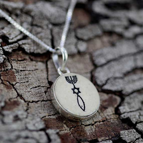 Messianic Seal of Jerusalem on Jerusalem stone silver necklace pendant