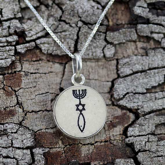 Messianic Seal of Jerusalem on Jerusalem stone silver necklace pendant