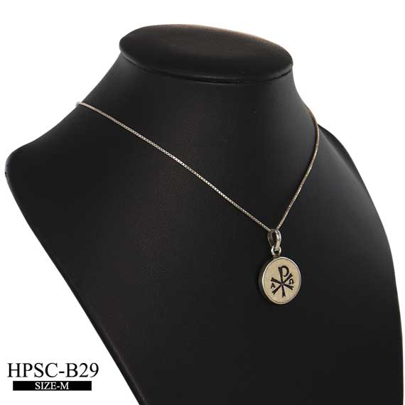 Chi rho on Jerusalem stone silver necklace pendant
