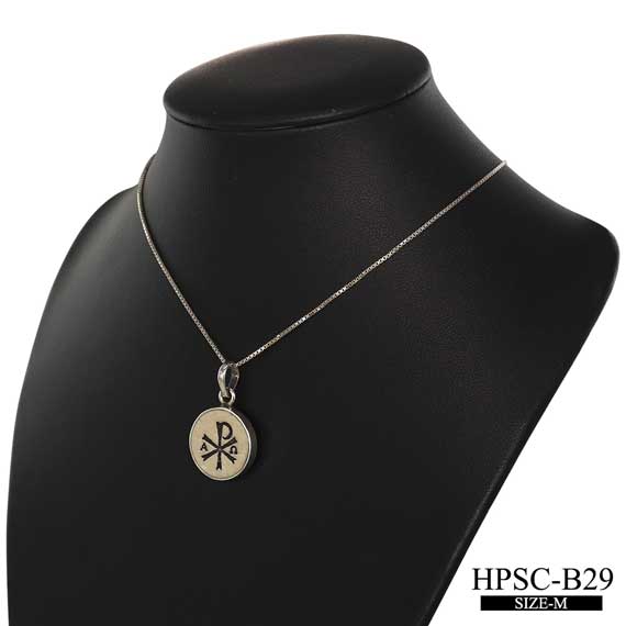 Chi rho on Jerusalem stone silver necklace pendant