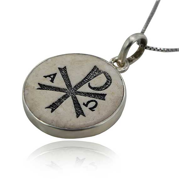 Chi rho on Jerusalem stone silver necklace pendant