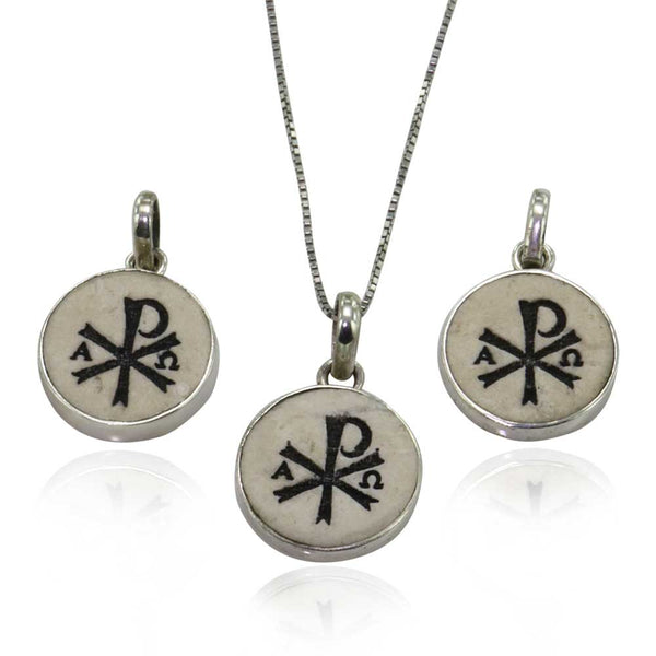 Chi rho on Jerusalem stone silver necklace pendant