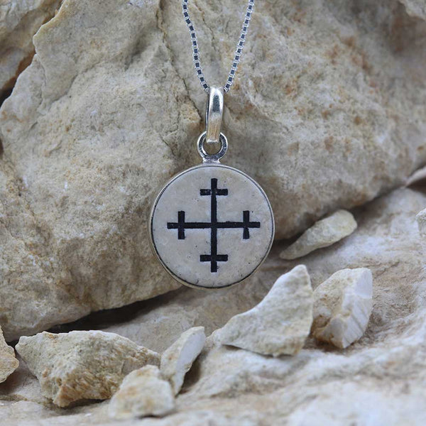 Cross Crosslet on Jerusalem stone silver necklace pendant