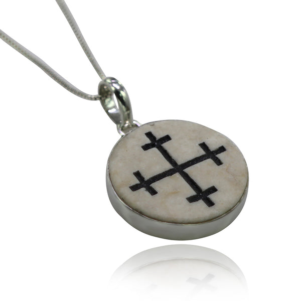 Cross Crosslet on Jerusalem stone silver necklace pendant