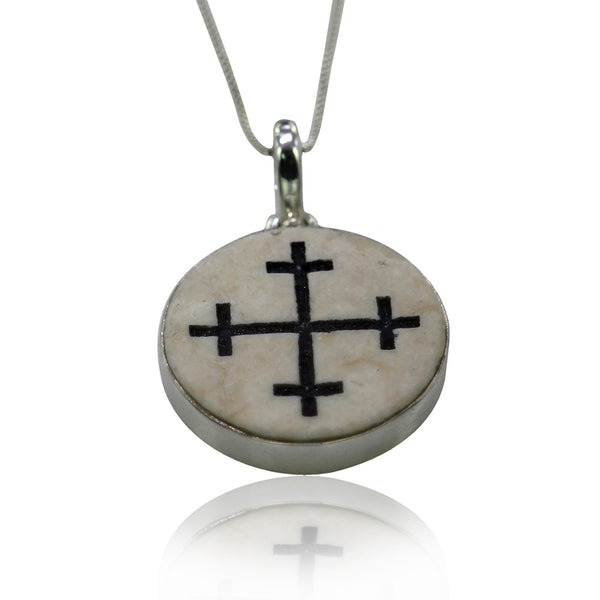 Cross Crosslet on Jerusalem stone silver necklace pendant