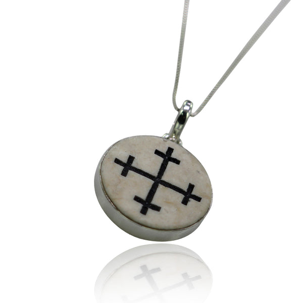 Cross Crosslet on Jerusalem stone silver necklace pendant