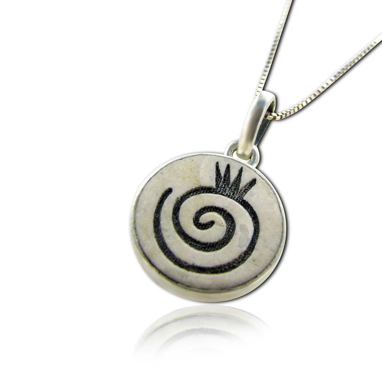 Spiral Pomegranate  on Jerusalem stone silver necklace pendant