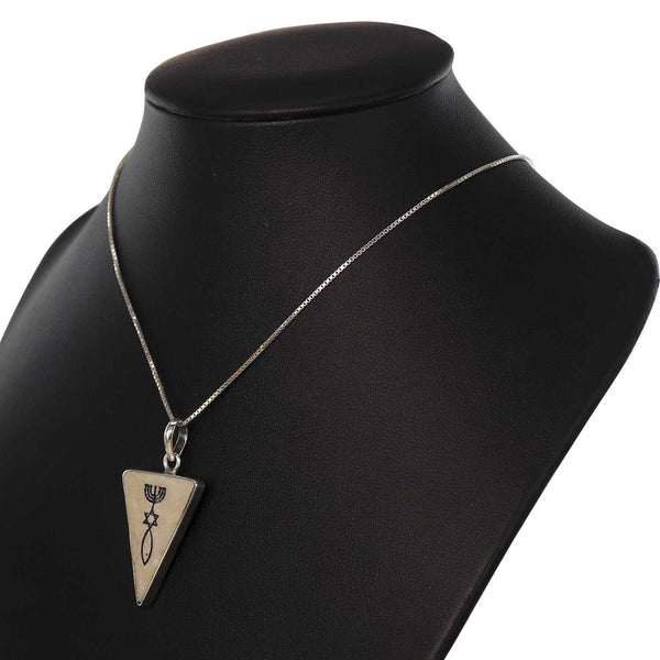 Triangular Messianic Seal of Jerusalem on Jerusalem stone silver pendant