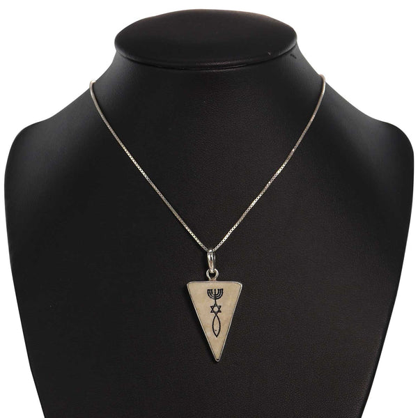 Triangular Messianic Seal of Jerusalem on Jerusalem stone silver pendant
