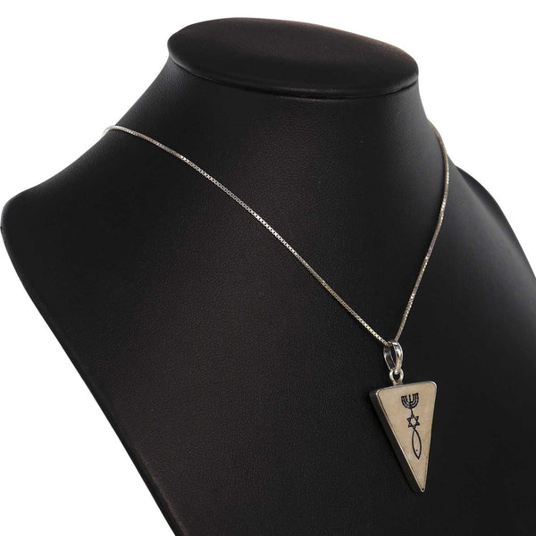 Triangular Messianic Seal of Jerusalem on Jerusalem stone silver pendant