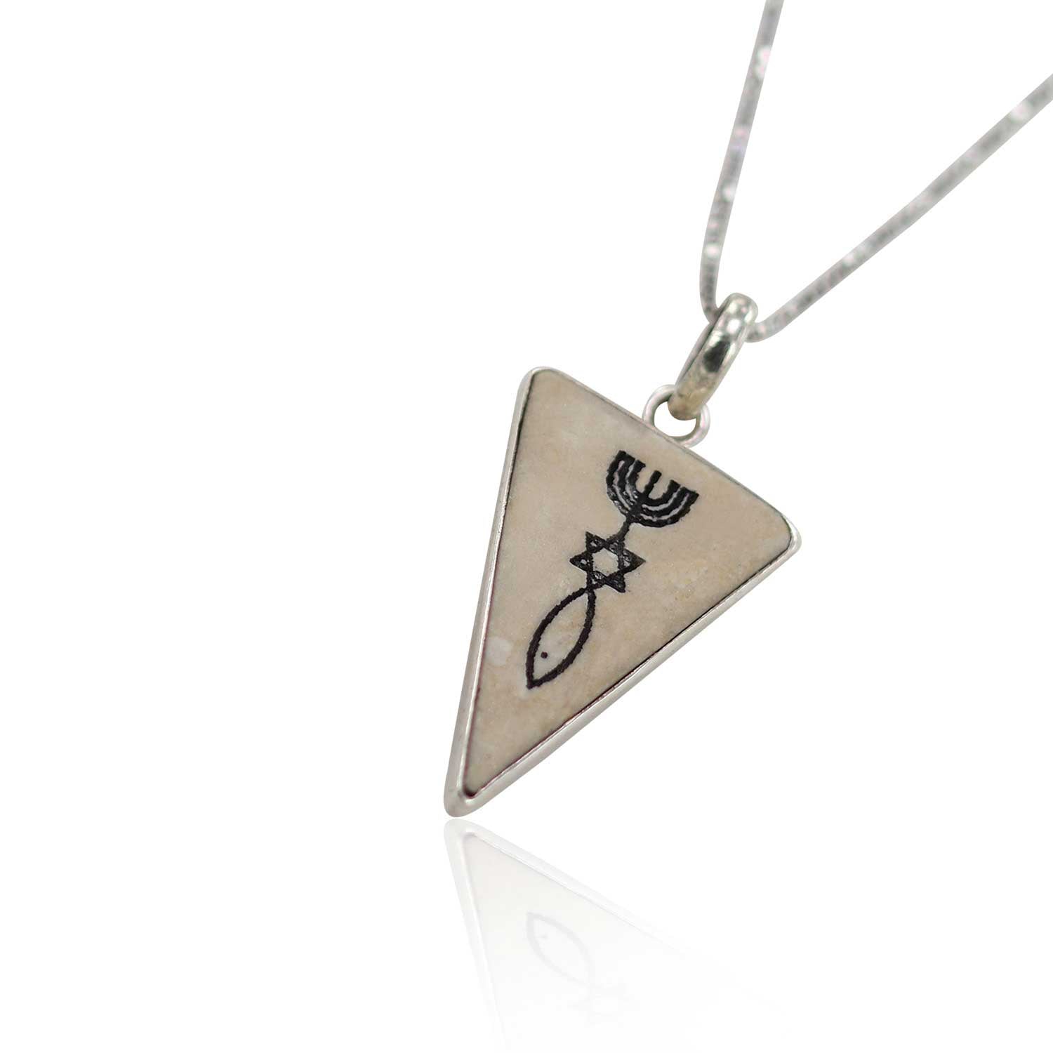 Triangular Messianic Seal of Jerusalem on Jerusalem stone silver pendant