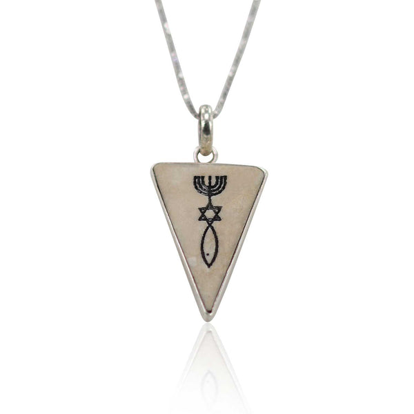 Triangular Messianic Seal of Jerusalem on Jerusalem stone silver pendant