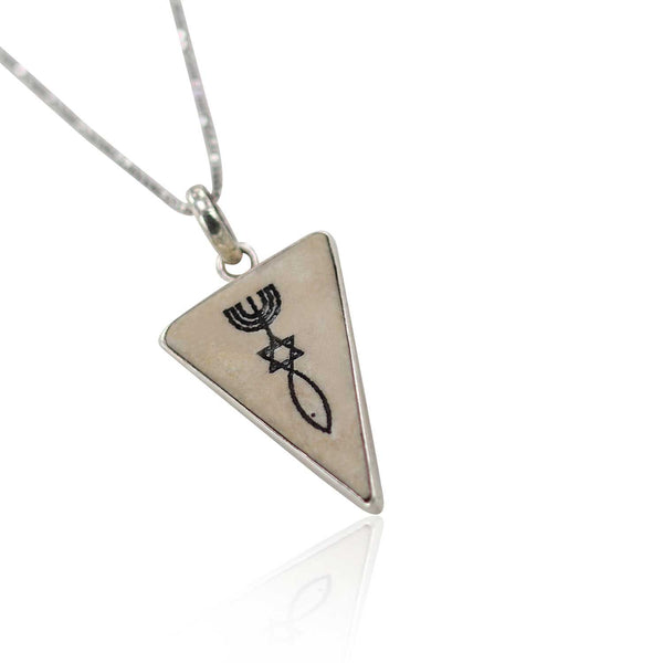 Triangular Messianic Seal of Jerusalem on Jerusalem stone silver pendant
