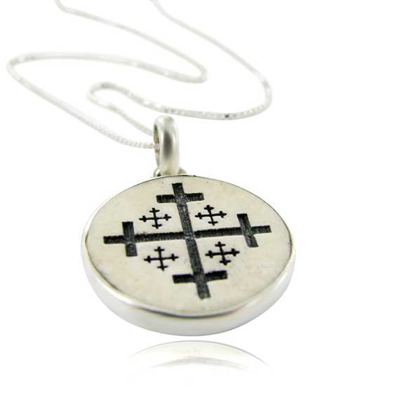 Jerusalem cross on Jerusalem stone silver necklace pendant