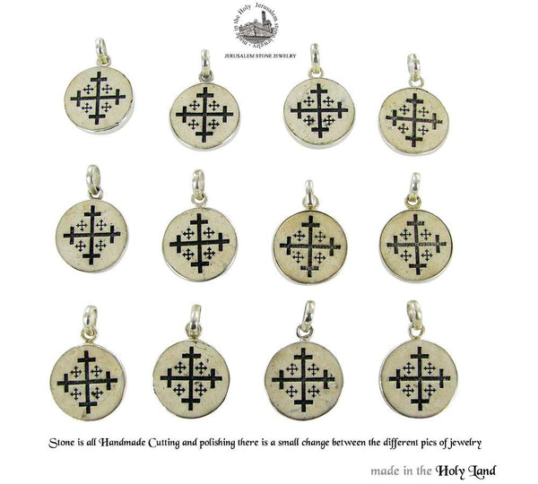 Jerusalem cross on Jerusalem stone silver necklace pendant