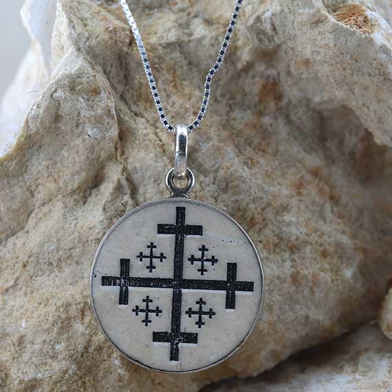 Jerusalem cross on Jerusalem stone silver necklace pendant