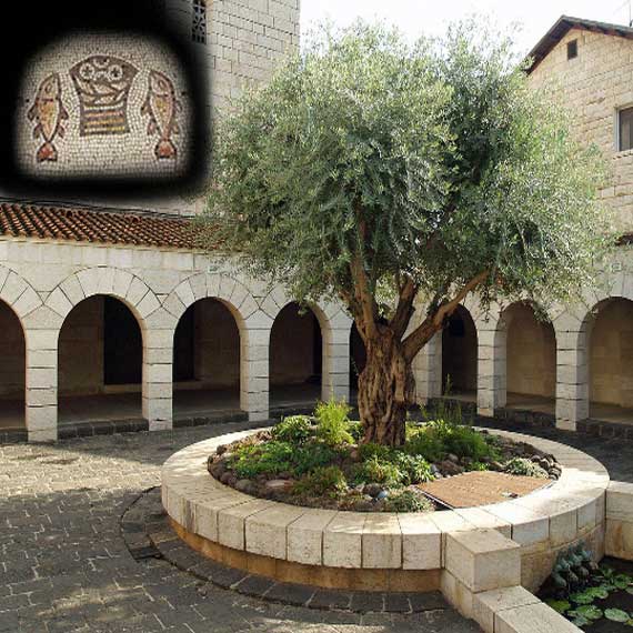 Loaves and Fishes on Jerusalem stone silver necklace pendant