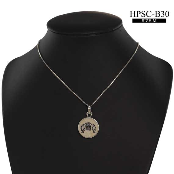 Loaves and Fishes on Jerusalem stone silver necklace pendant