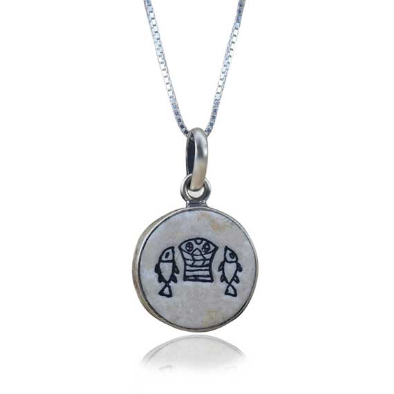 Loaves and Fishes on Jerusalem stone silver necklace pendant