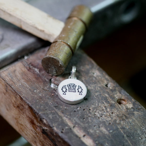 Loaves and Fishes on Jerusalem stone silver necklace pendant