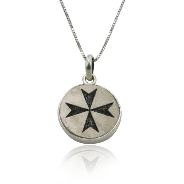 Maltese cross (Malta cross)  on Jerusalem stone silver necklace pendant