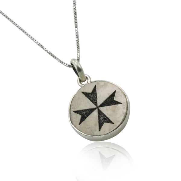 Maltese cross (Malta cross)  on Jerusalem stone silver necklace pendant
