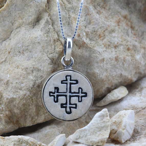 Cross Crosslet on Jerusalem stone silver necklace pendant