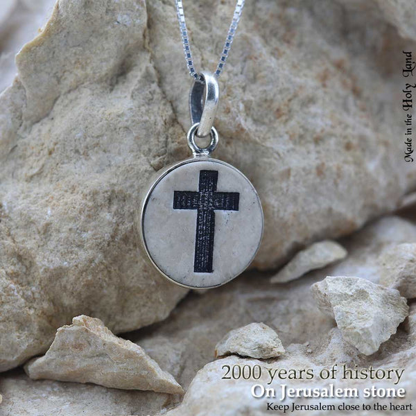 Latin Cross on Jerusalem stone silver necklace pendant