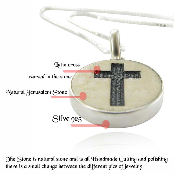 Latin Cross on Jerusalem stone silver necklace pendant
