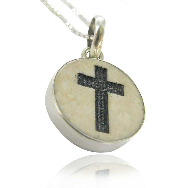 Latin Cross on Jerusalem stone silver necklace pendant