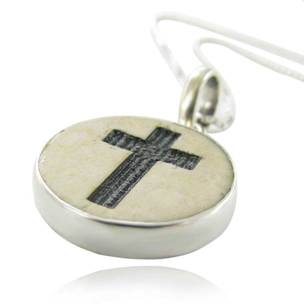 Latin Cross on Jerusalem stone silver necklace pendant