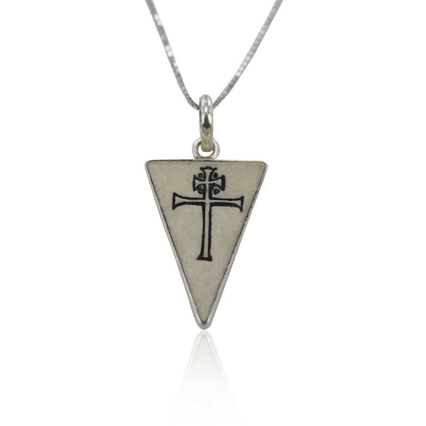 Triangular Lorraine Cross on Jerusalem stone silver  pendant