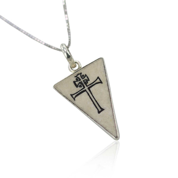 Triangular Lorraine Cross on Jerusalem stone silver  pendant
