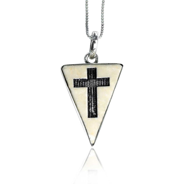Triangular Latin Cross on Jerusalem stone silver pendant