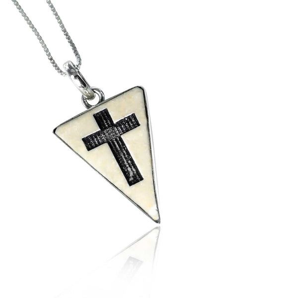 Triangular Latin Cross on Jerusalem stone silver pendant