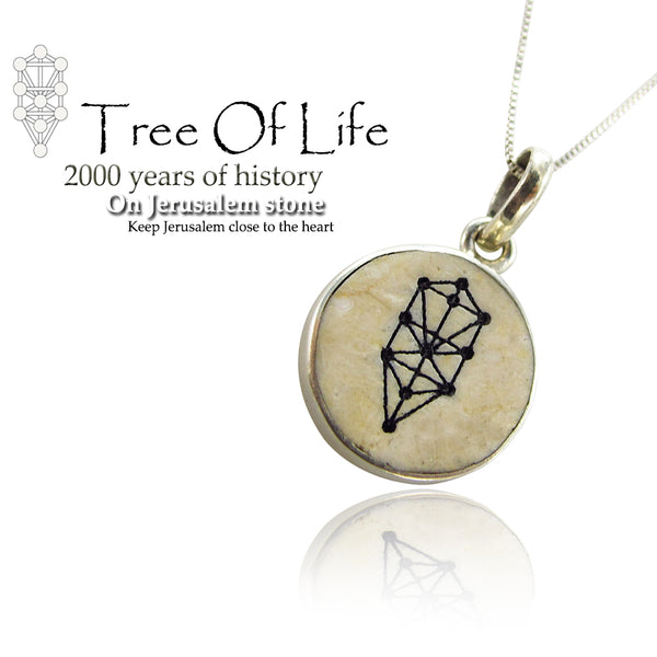 Tree of Life on Jerusalem stone silver necklace pendant