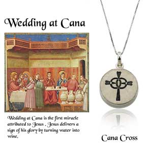 Cana - Wedding Cross on Jerusalem stone silver necklace pendant