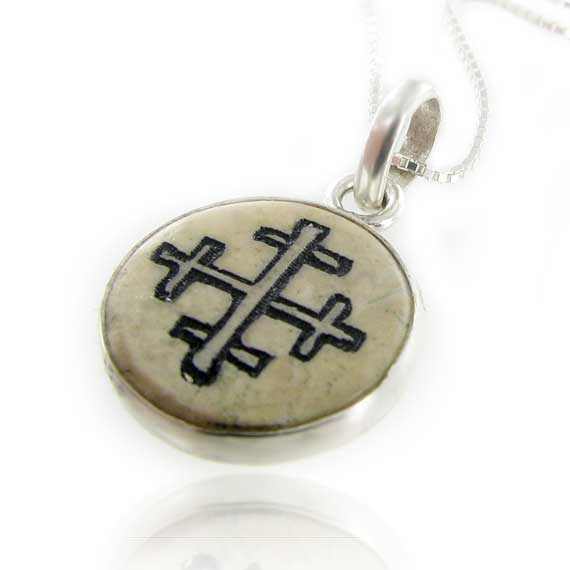 Cross Crosslet on Jerusalem stone silver necklace pendant