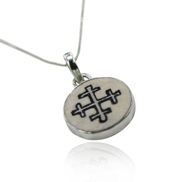 Cross Crosslet on Jerusalem stone silver necklace pendant